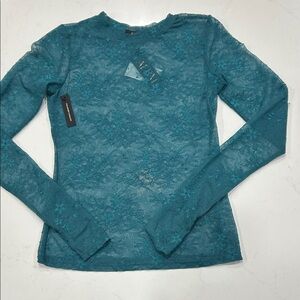 AFRM Teal L/S Floral Lace Top